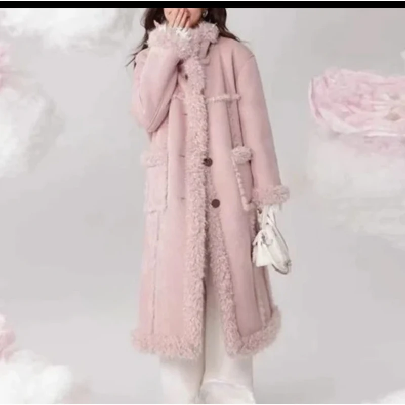 欧货新款复合空气层双面穿外套女冬新款中长款毛毛外套大衣