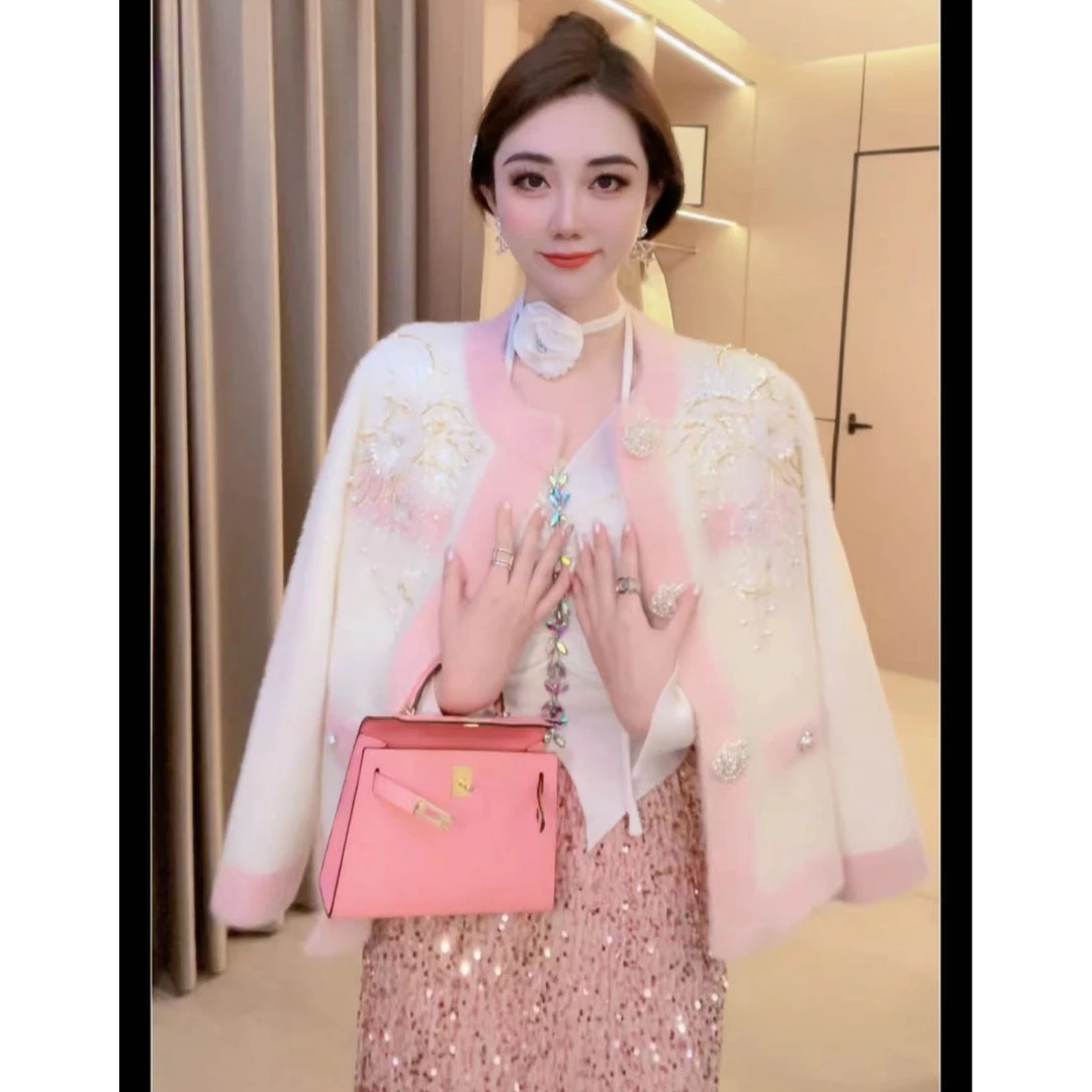 【心动】重工钉珠刺绣显瘦气质针织外套女W32