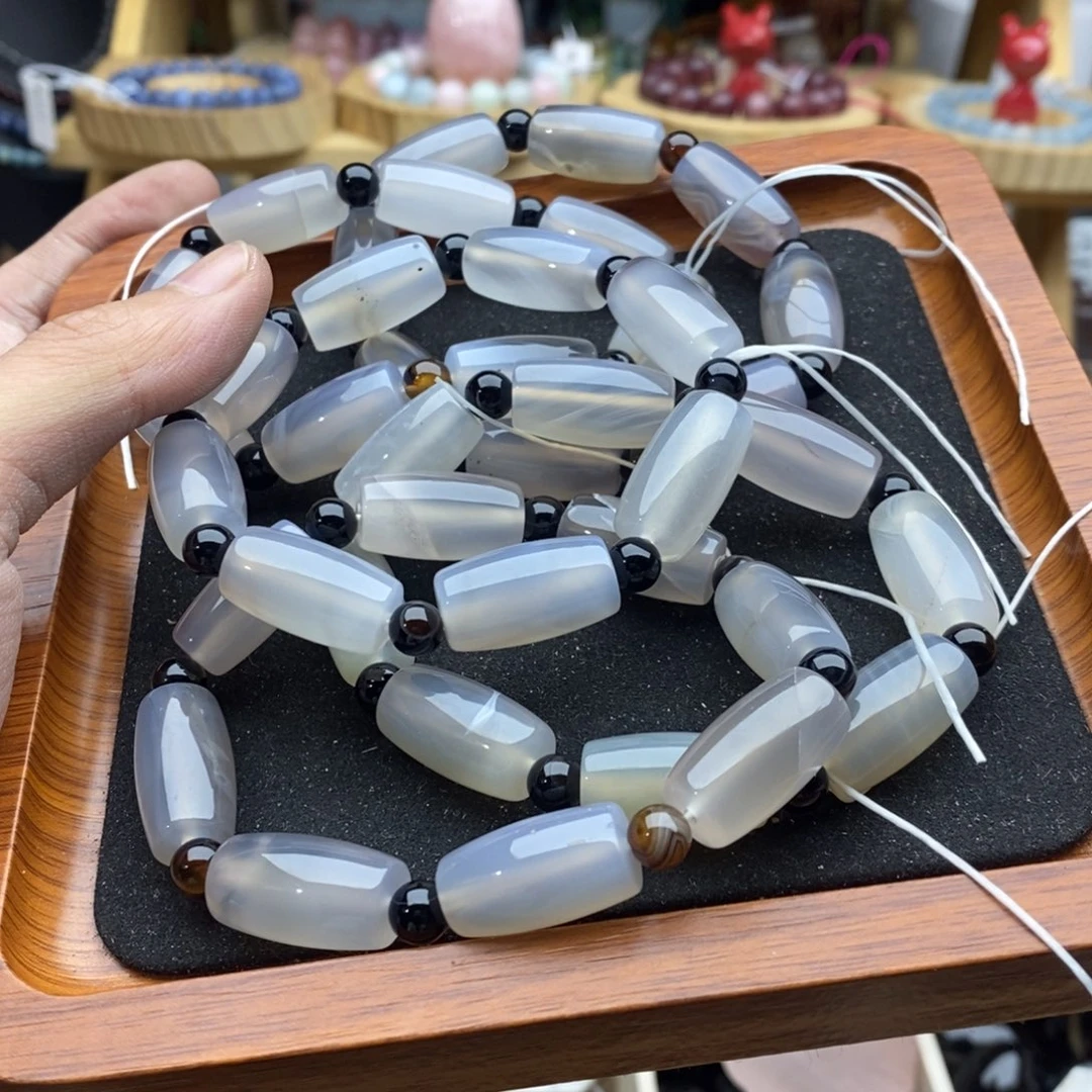 玛瑙/玉髓未镶嵌珠宝半成品一条天然10×20烟紫玛瑙手链C112