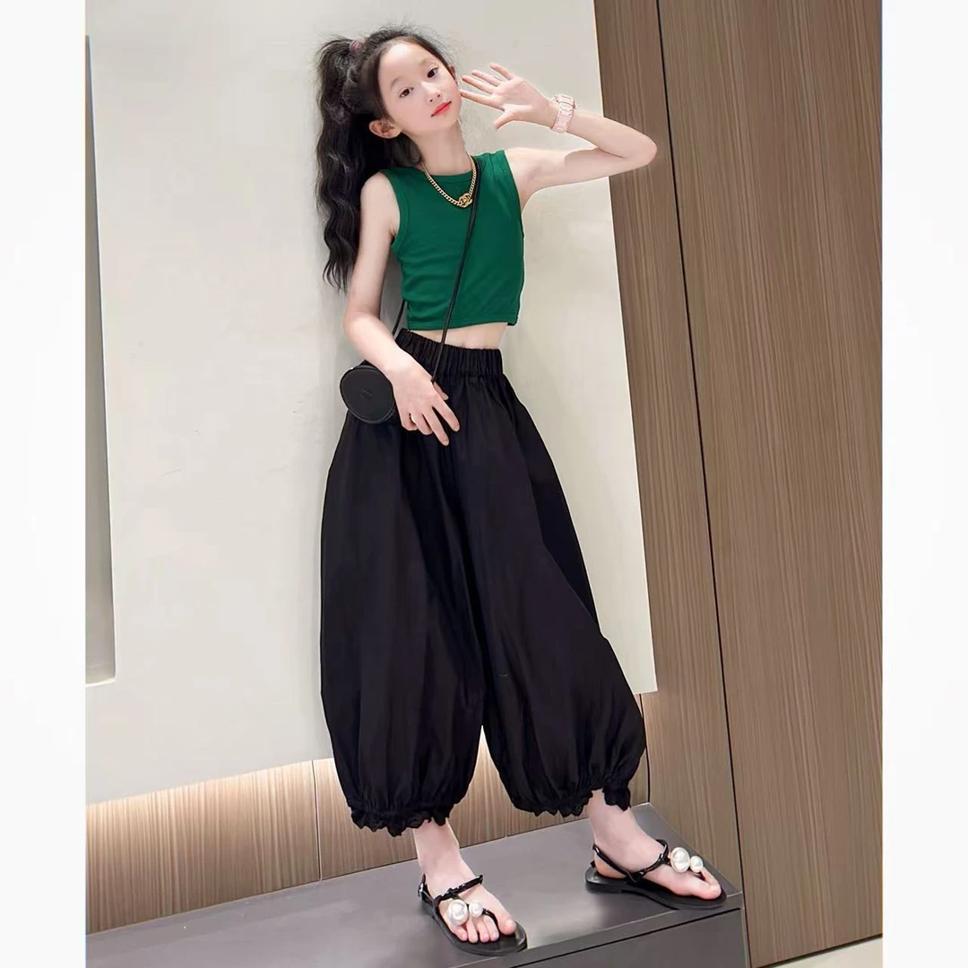 女童夏装套装大童女装2025新款儿童夏季洋气无袖背心束脚裤两件套