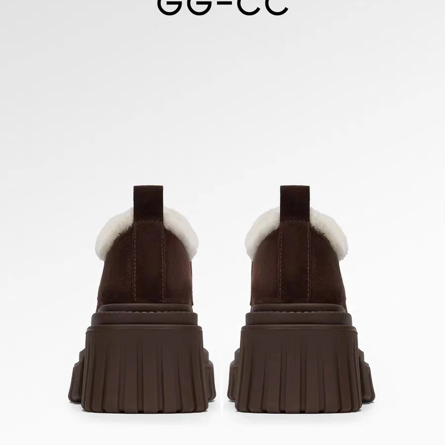 【荒漠玫瑰】GGCC冬季厚底加绒乐福鞋翻毛时尚保暖毛毛棉鞋女