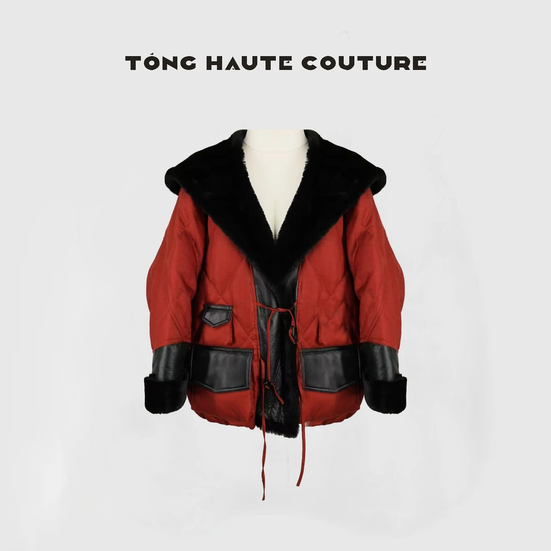 【杜若】25冬季新款90白鹅绒+100亚麻拼接羊皮毛一体鹅绒服 YW678