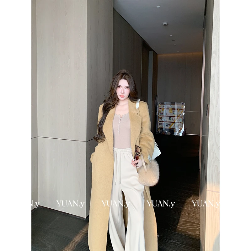 媛媛【小樽冬日信】羊驼毛绵羊毛呢大衣女中长款冬毛呢外套#DY0183