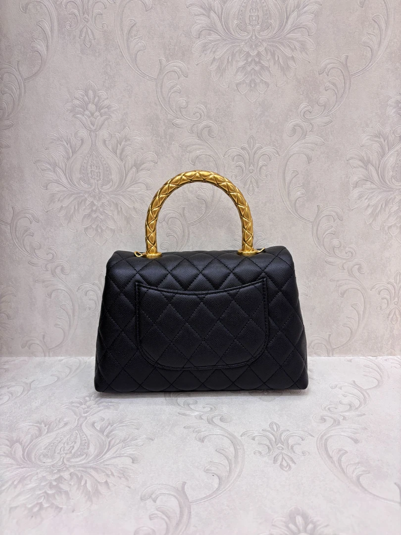 Laugh Queen手工打造真皮女士新款包 10853  金手柄 黑色