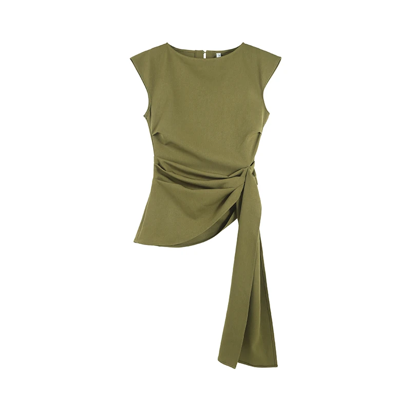 【丽倩吖】无袖绑带上衣女夏外穿独特别致不规则上衣T恤SHBZC621181