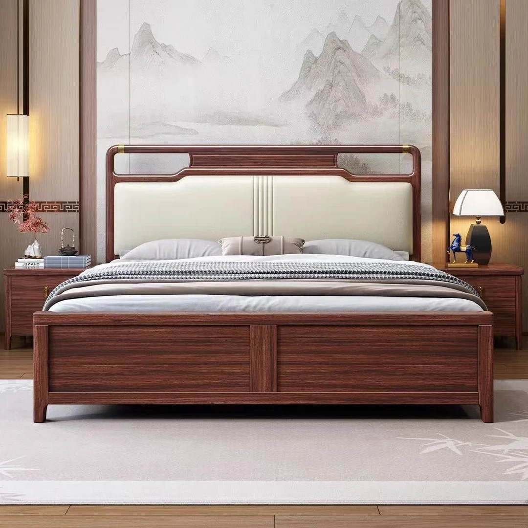 乌金木实木床新中式1.8米双人床现代简约主卧婚床1.5米高箱储物床