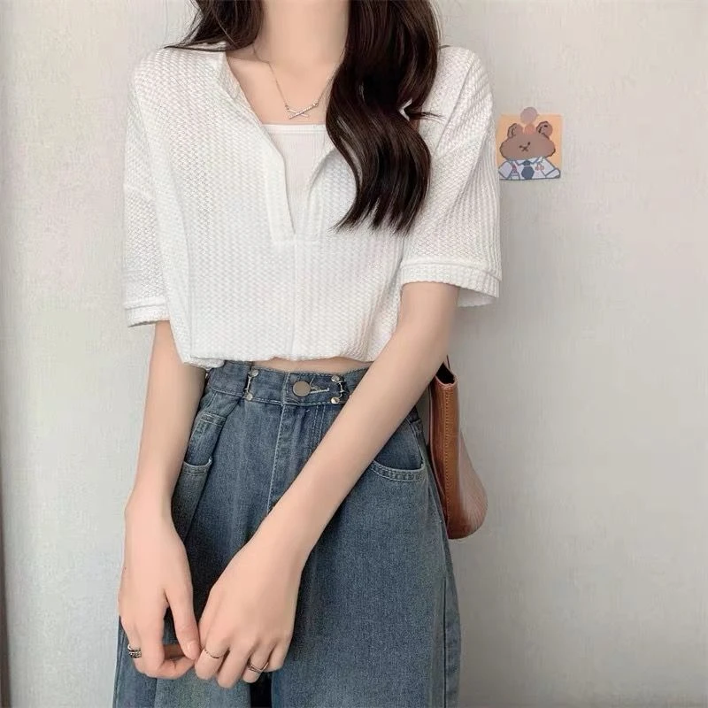 L55假两件衬衫上衣女2025夏季新款法式气质设计感T恤短袖衬衣