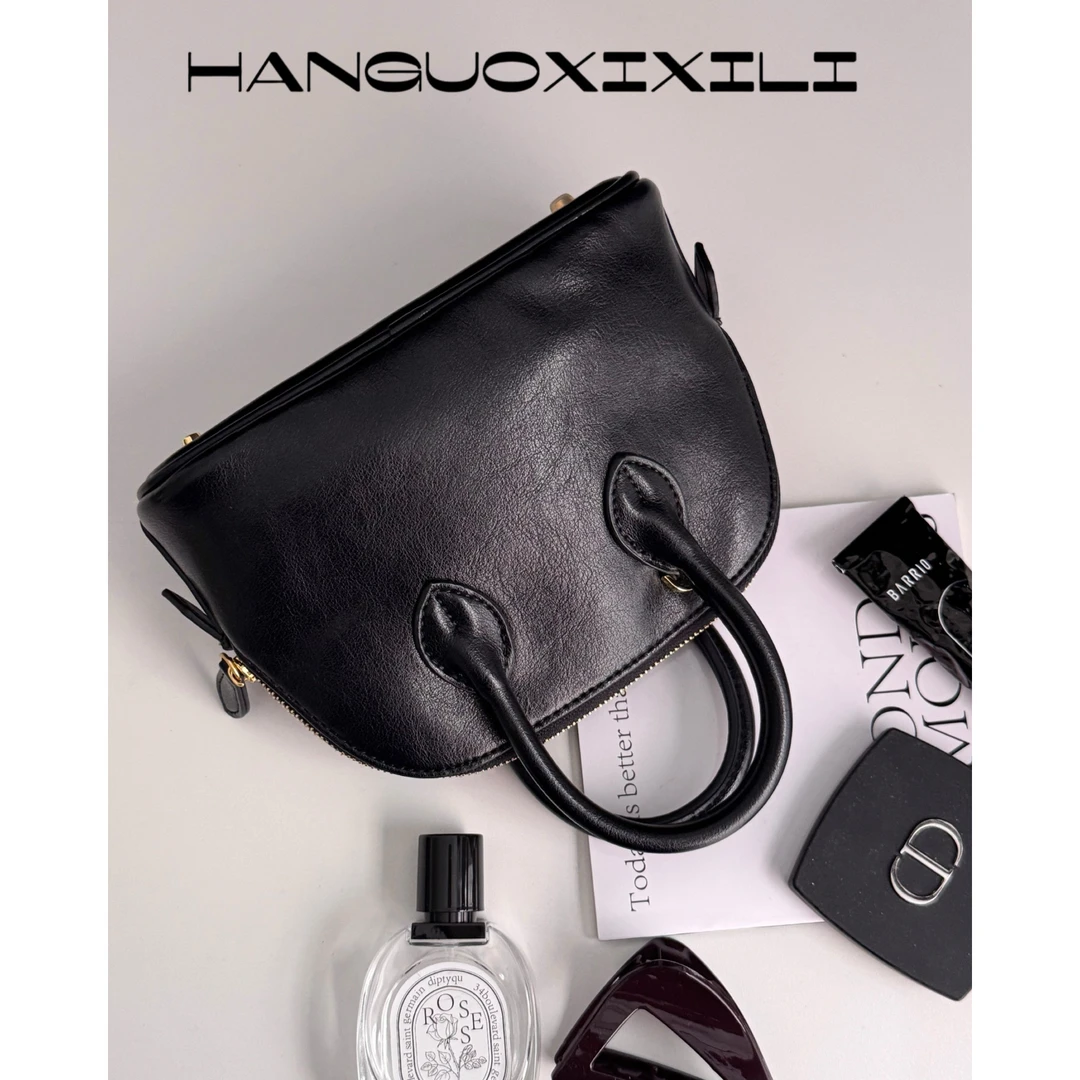 韩国西西里 极简真皮手提包女2025新款小众高级感贝壳包斜挎小包