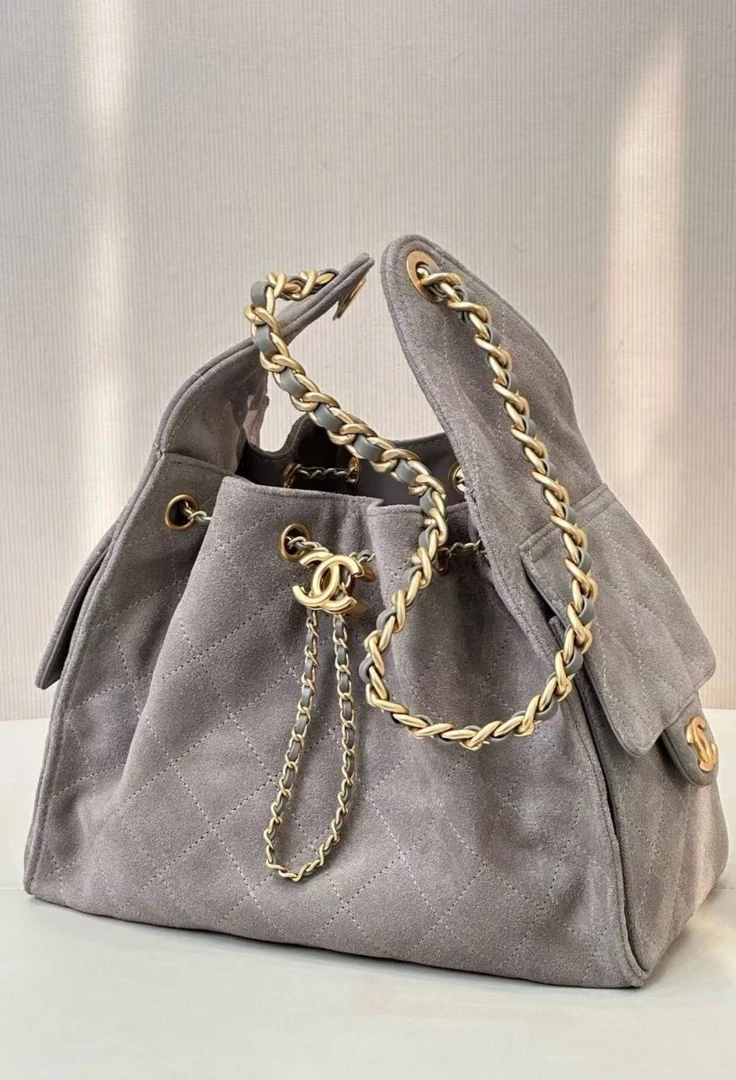 99新 Chanel/香奈儿 25K bag hobo小号灰色麂皮芯片款/91031815