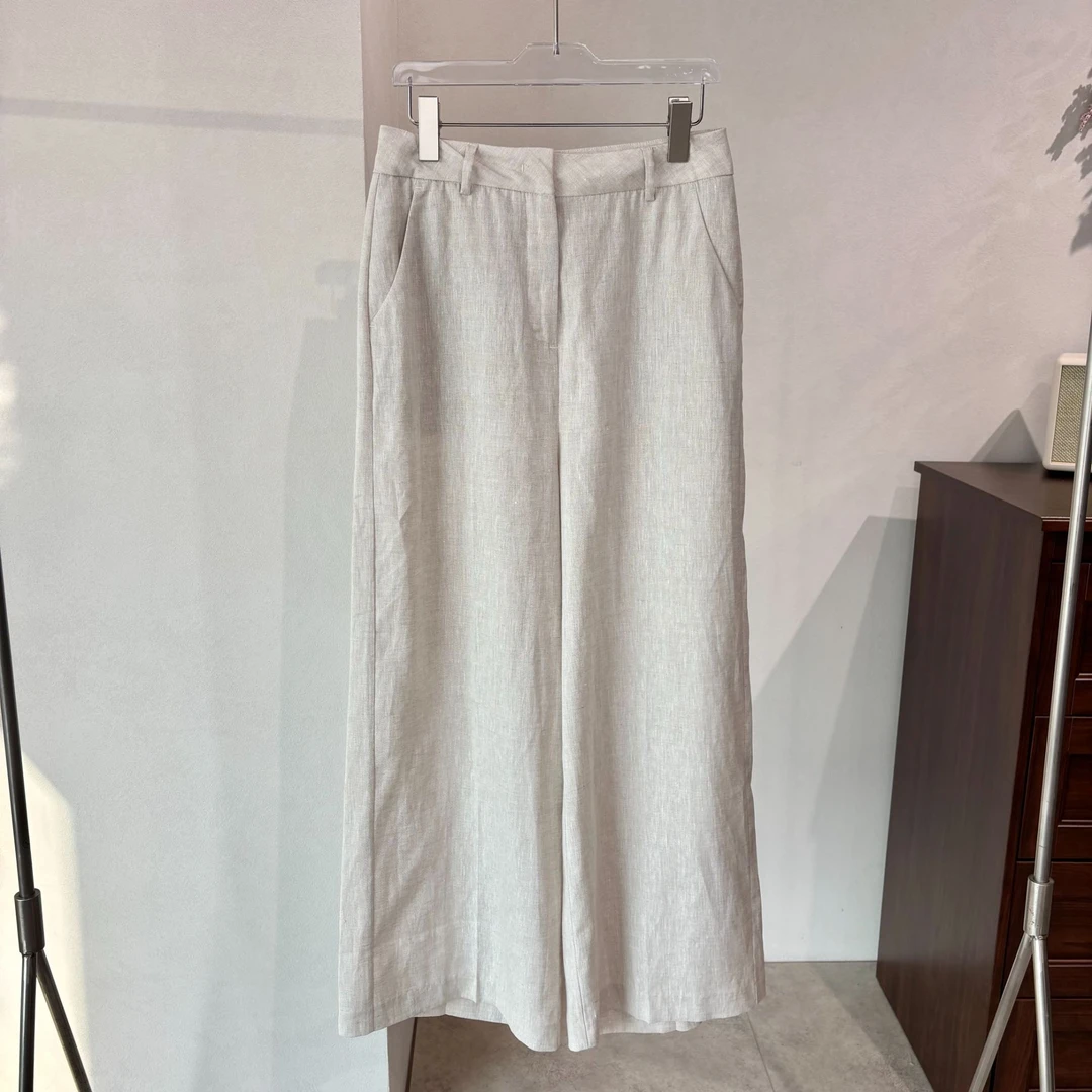 CKZ4986 意大利客人订单 米白色亚麻直筒裤