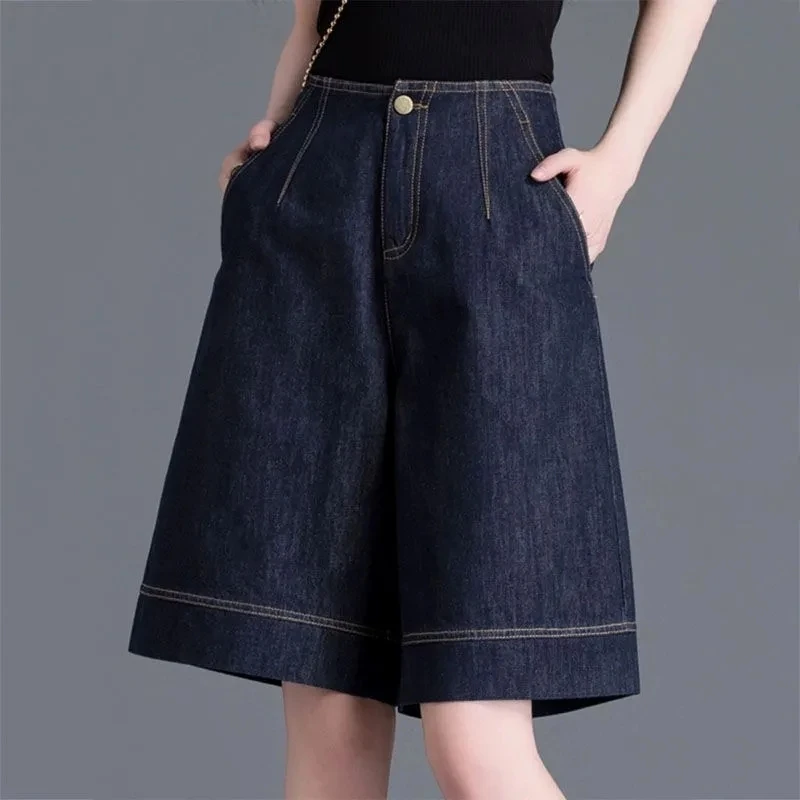 6分牛仔短裤女夏天薄款a字2025年新款宽松显瘦直筒中裤阔腿五分裤