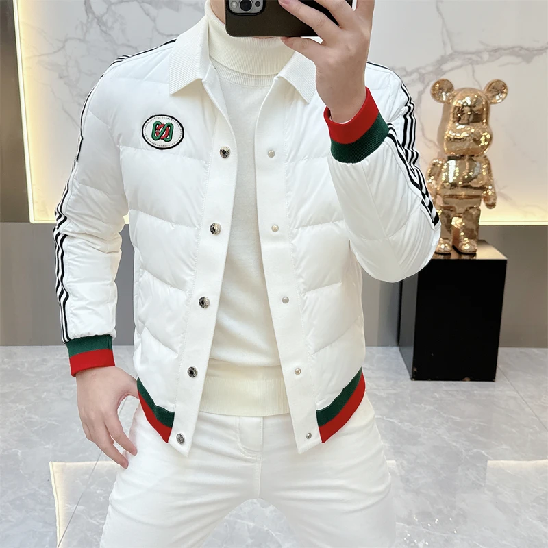 轻薄羽绒服男2024冬季潮牌时尚修身百搭保暖鸭绒外套帅气