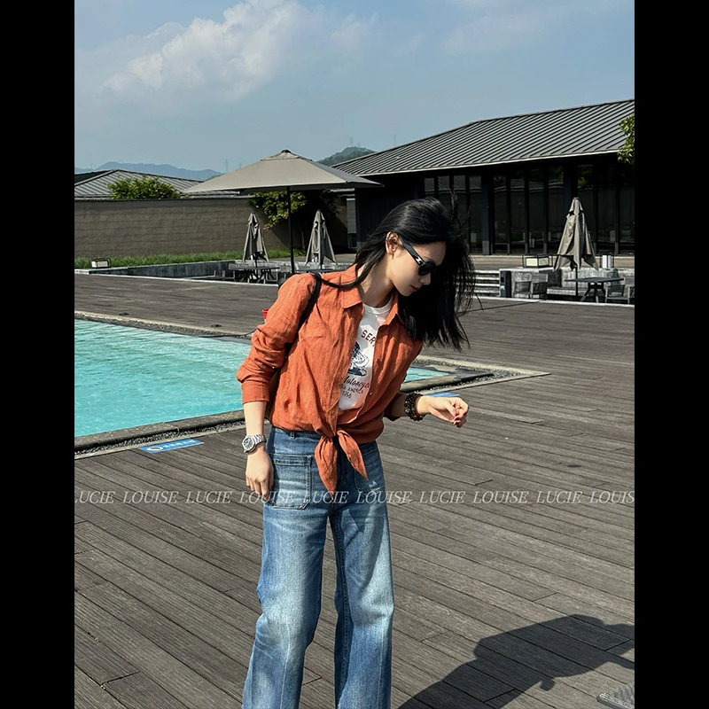 LUCIE LOUISE 随性姿态·纯亚麻立裁环保染色扭结衬衫外套LL0055