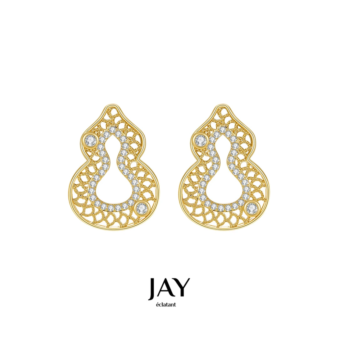 Jay 合金耳饰 金缕福禄耳环女轻奢葫芦耳钉高级感气质国风耳饰品