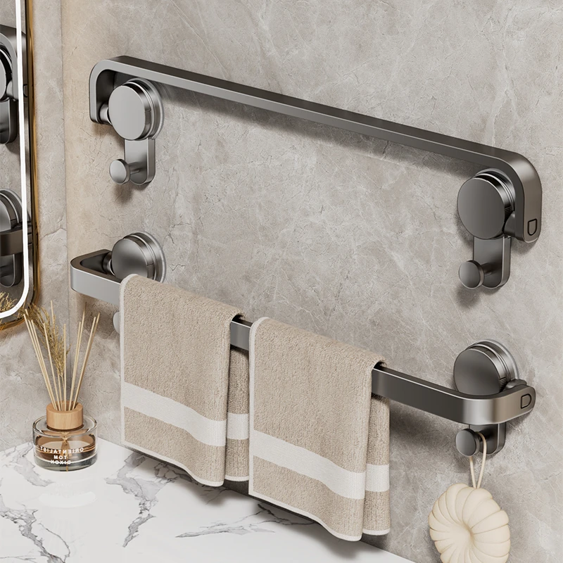 优勤太空铝毛巾架浴室吸盘式毛巾架子卫生间免打孔毛巾挂杆置物架