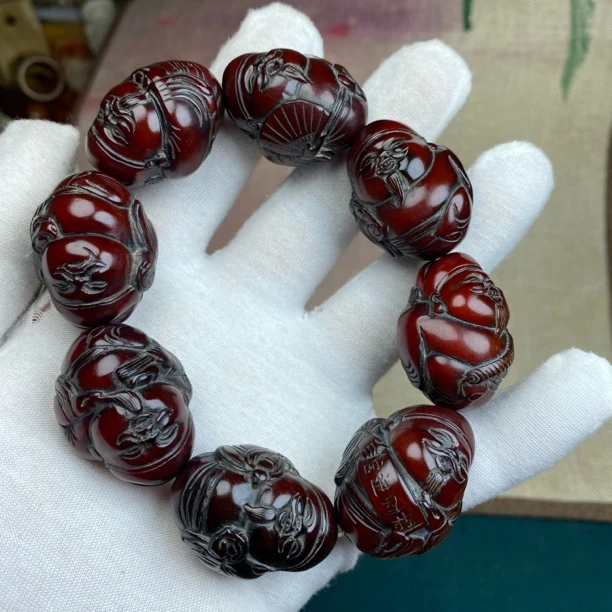 非金属皮质手链 民族风牦牛角红色手串藏式男士饰品雕刻五路财神