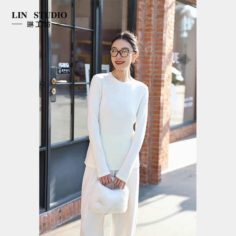 【加厚深冬款】【醋酸+莱赛尔+绵羊毛】琳工坊“语辰”白色打底衫百搭