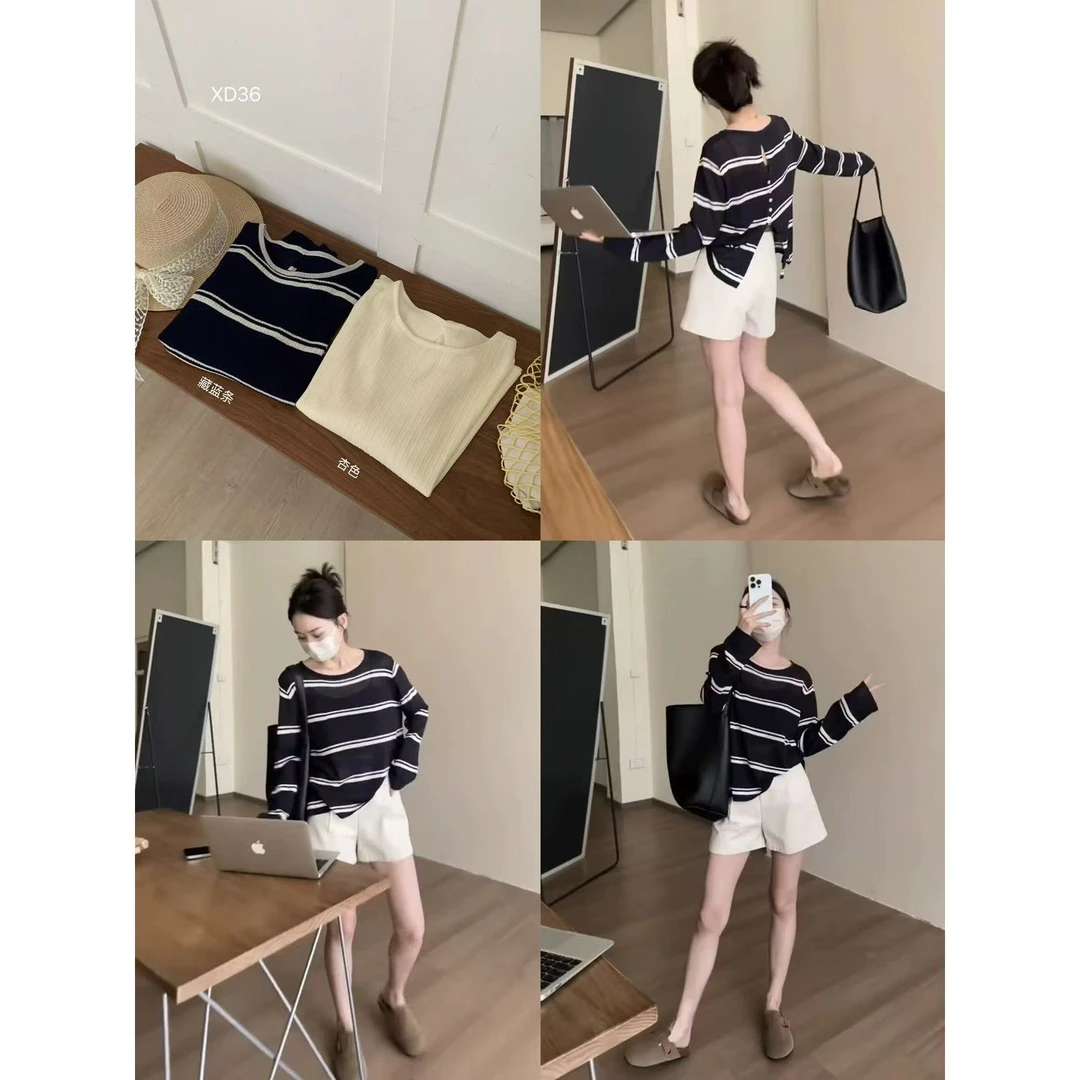 XD36#韩里韩气~高级穿搭！后背开叉防晒罩衫长袖t恤