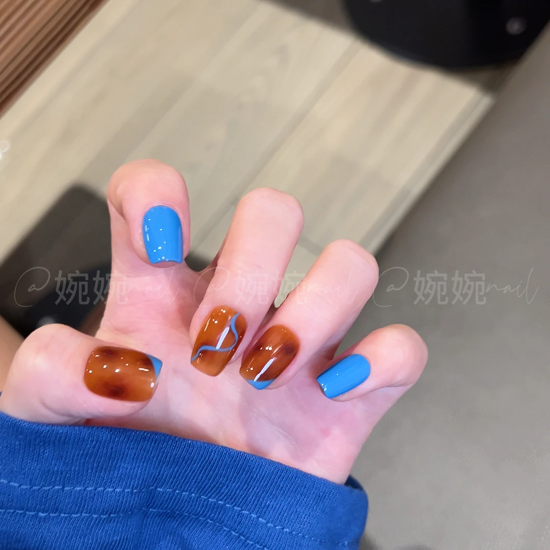 【克莱因蓝琥珀晕染】婉婉 纯手工简约百搭设计穿戴甲
