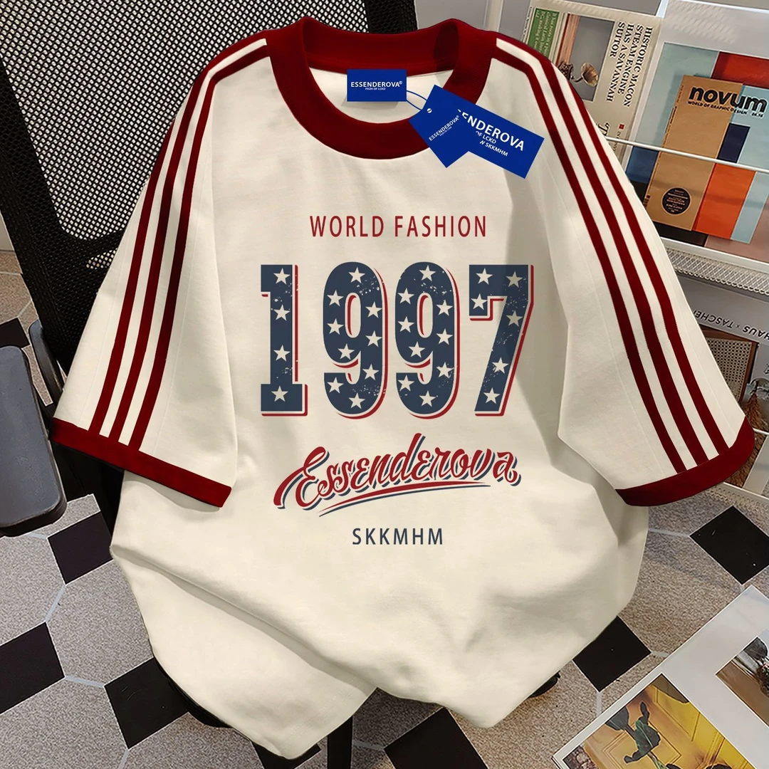 100%纯棉文艺复古圆领短袖t恤男女夏季爆款遮肚街头学生情侣上衣