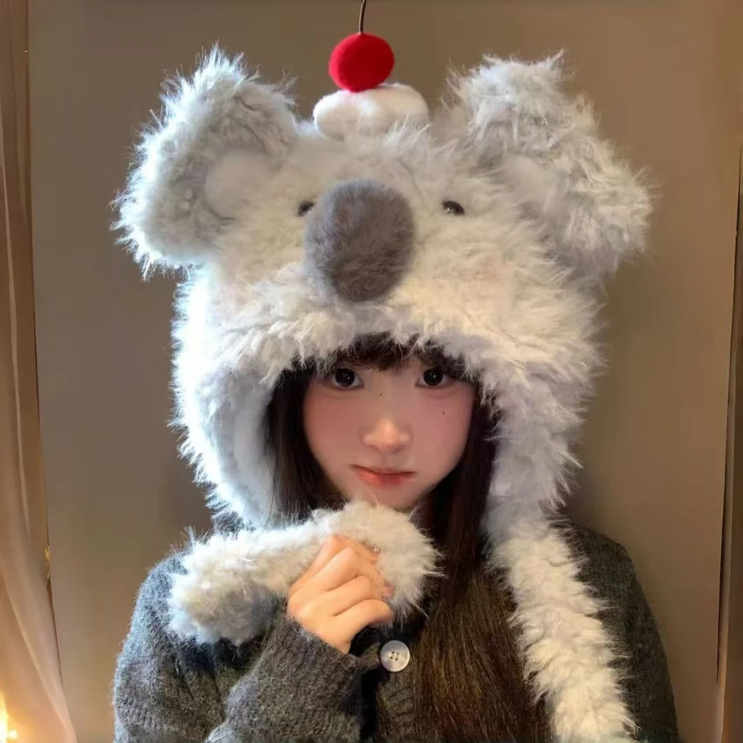考拉韩版可爱考拉毛绒帽女毛绒帽冬季帽子时尚卡通