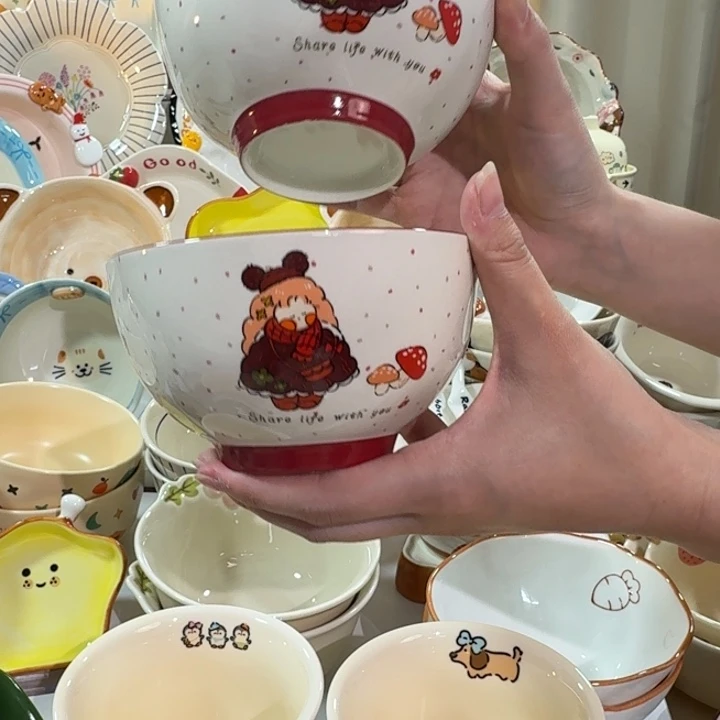 陶瓷红帽女孩米饭碗两个装