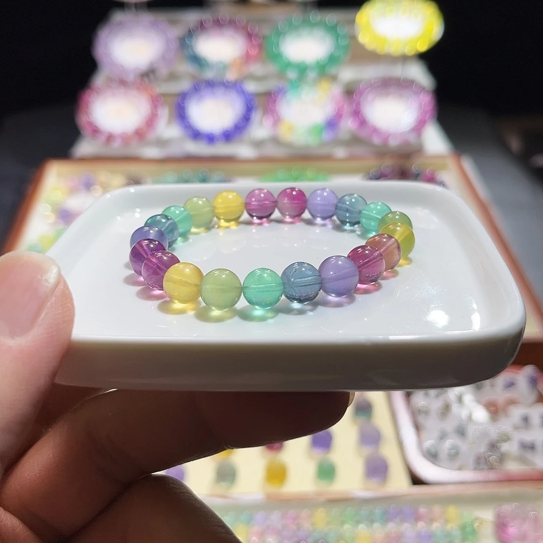 萤石未镶嵌手链荧光彩虹8加