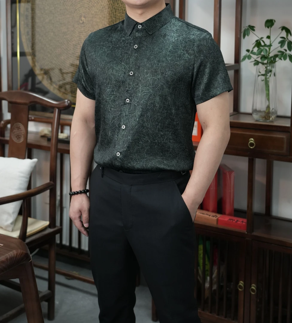 【古法制作 非遗香云纱】男士夏季薄款天然温和短袖衬衫抗皱高端-A