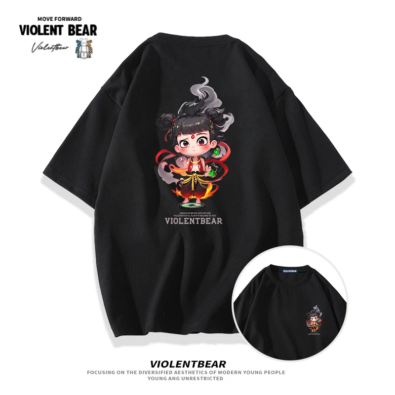 暴力熊短袖春夏季T恤2025国潮爆款卡通魔丸哪吒纯棉休闲百搭短袖