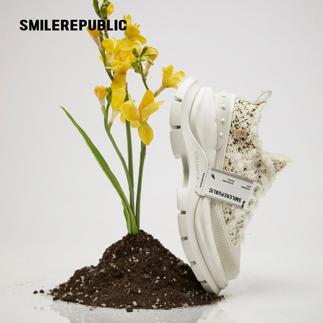 smilerepublic 开口笑2.0米白花呢低帮帆布鞋厚底鞋SR25SAS0009