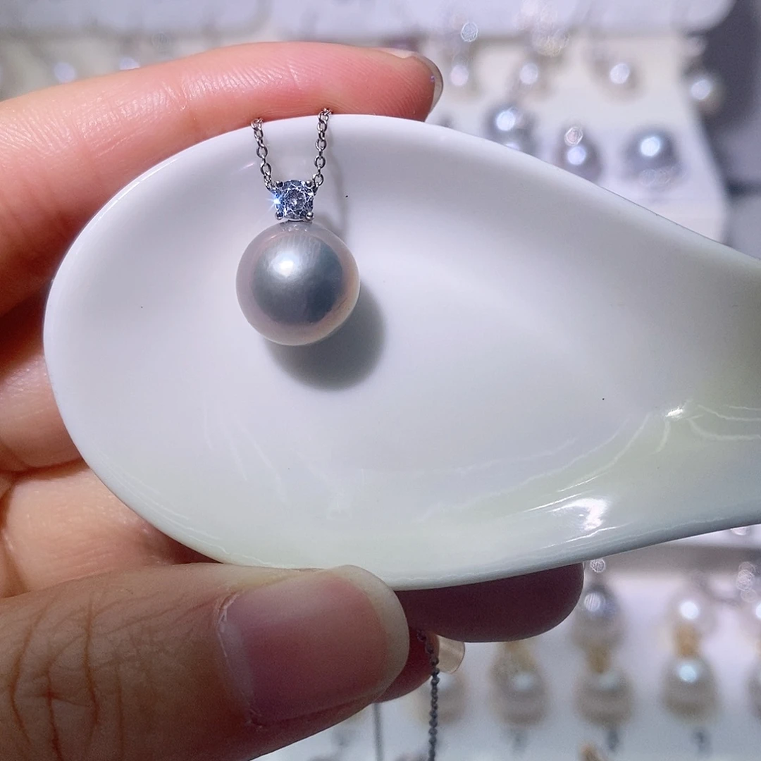 淡水珍珠吊坠(赠链)银S925镶嵌尺寸11/12毫米