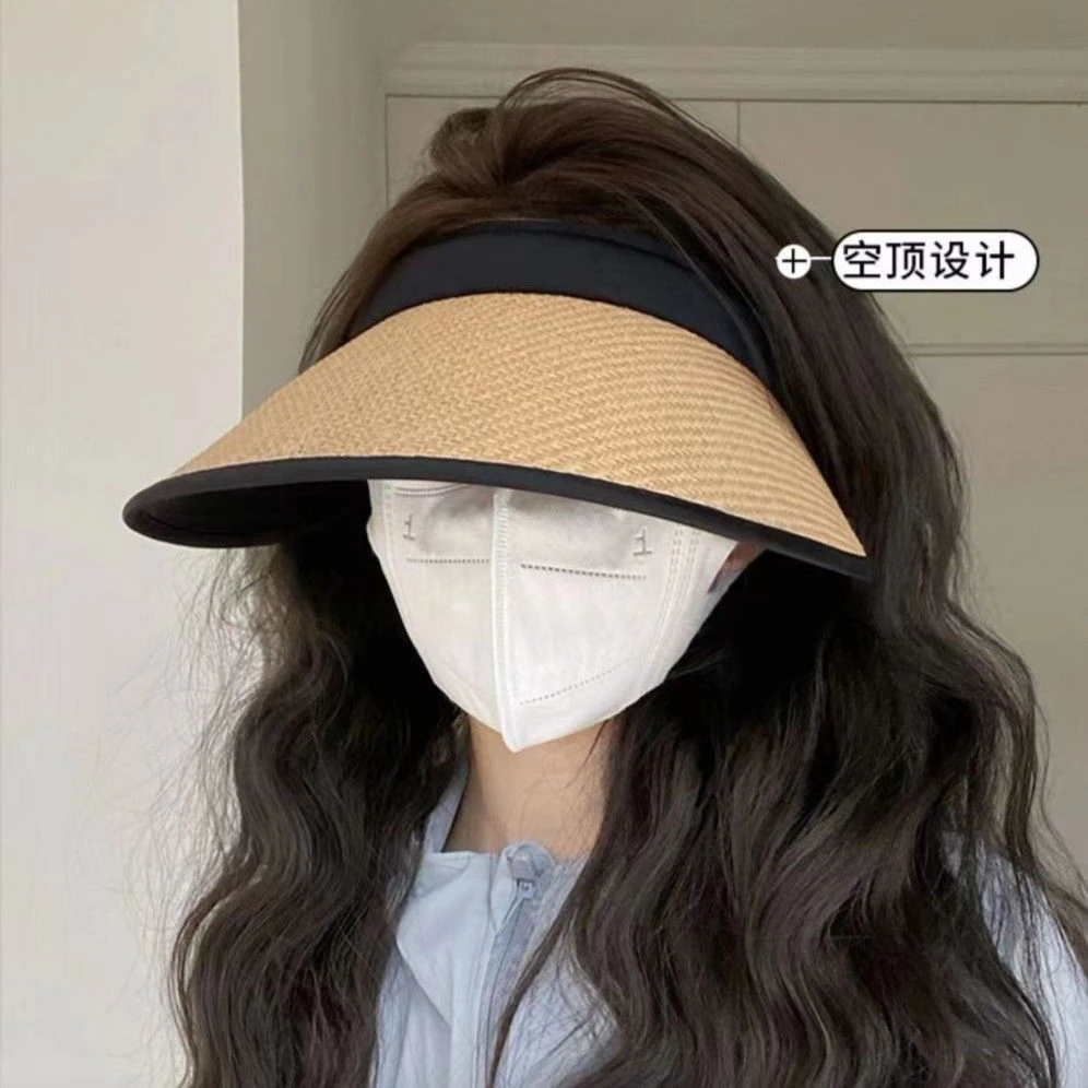 防晒遮阳帽度假空顶豪华休闲ins太阳帽子遮阳帽草编大檐沙滩遮阳