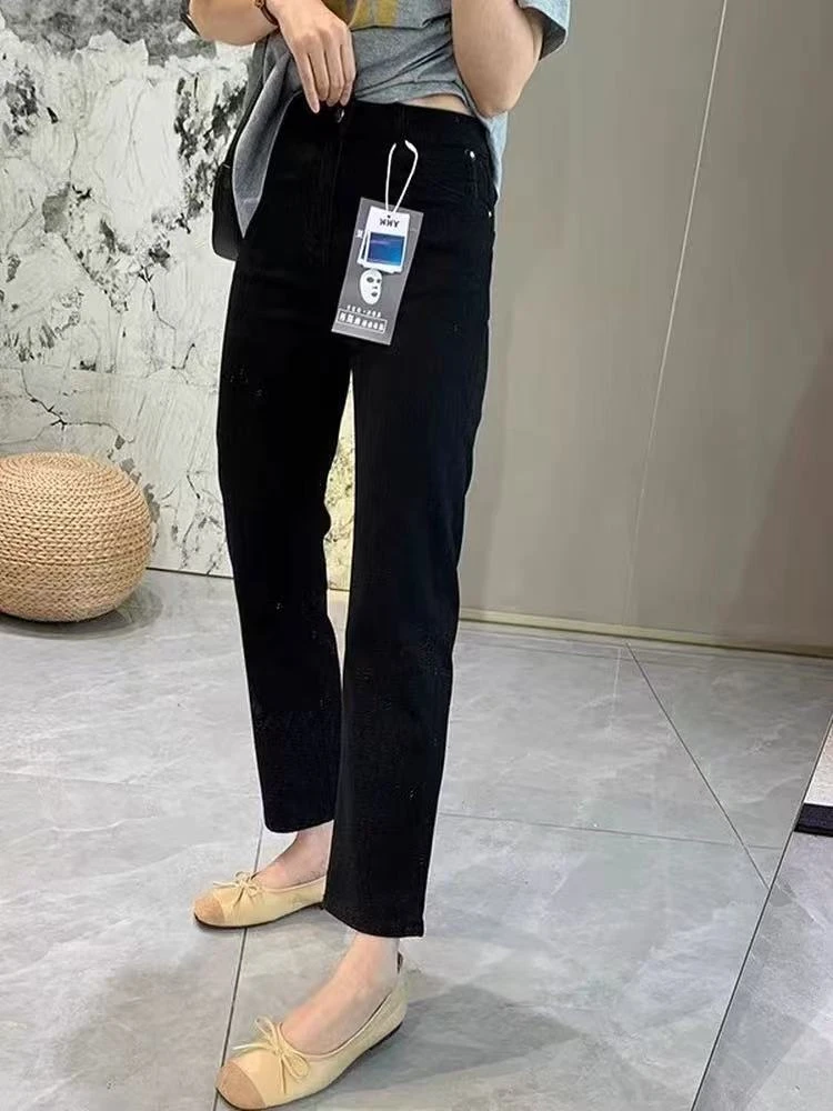 9123黑色牛仔裤女九分冰氧吧夏天超薄款高腰小个子直筒烟管裤