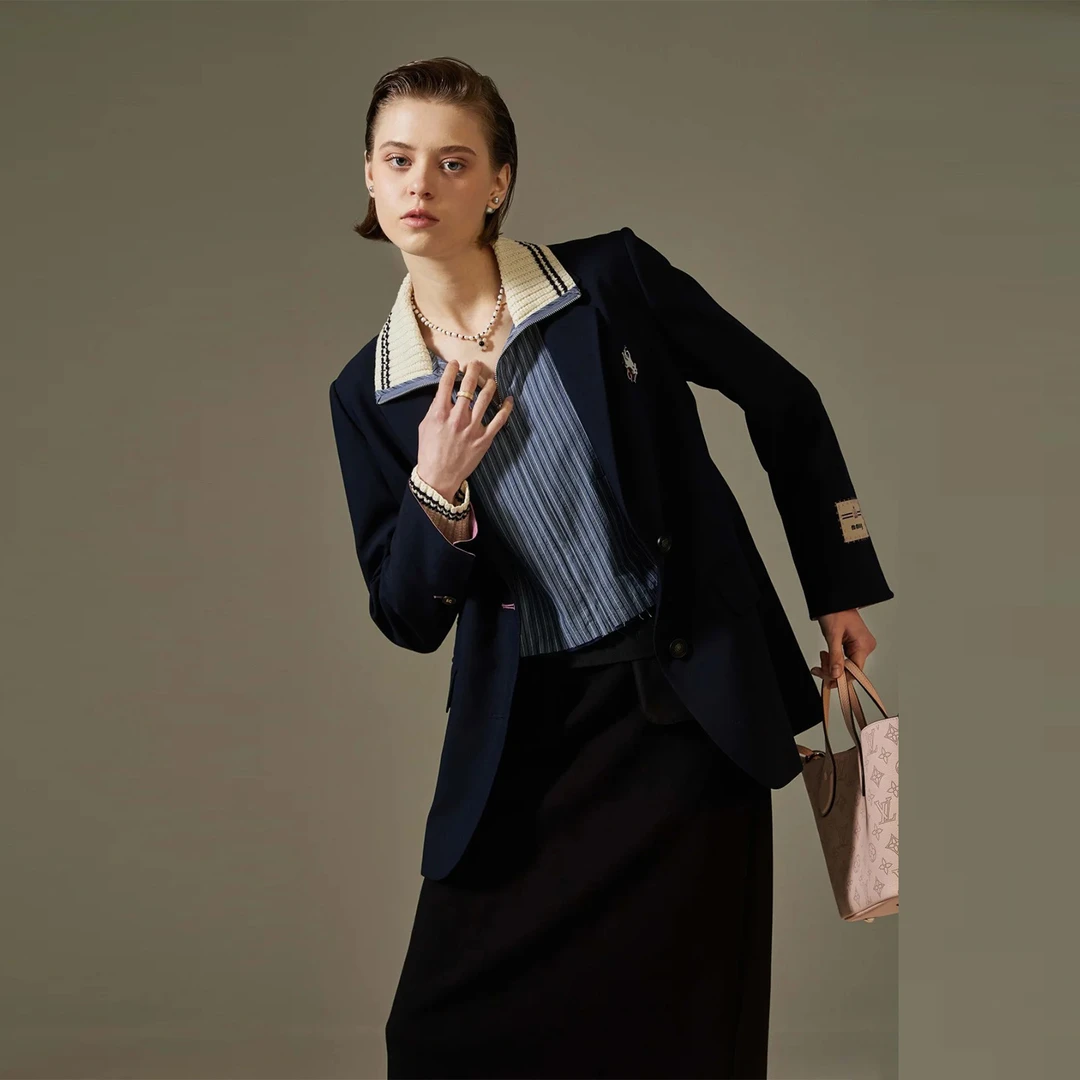 【檬】含羊毛粉色卷袖高级感西服2025秋季新款七号铺品牌女装
