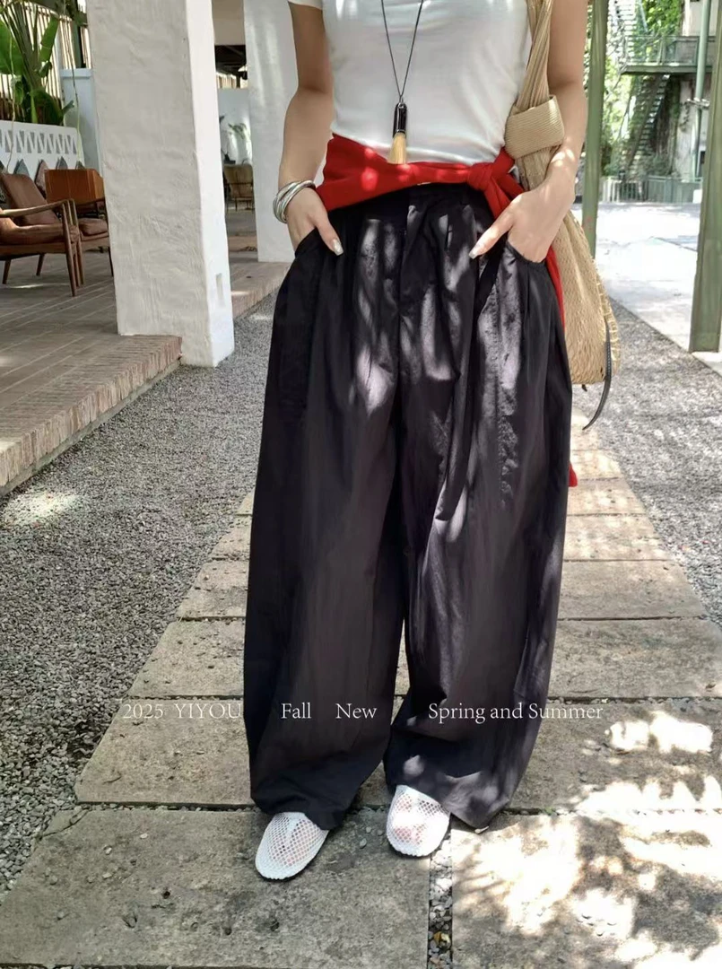亿尚 福（1ysd0057#）大阔腿！松紧腰头百搭休闲裤 6-7
