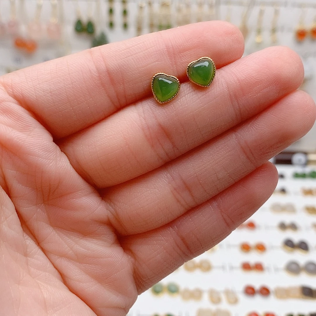 和田玉银S925镶嵌耳饰