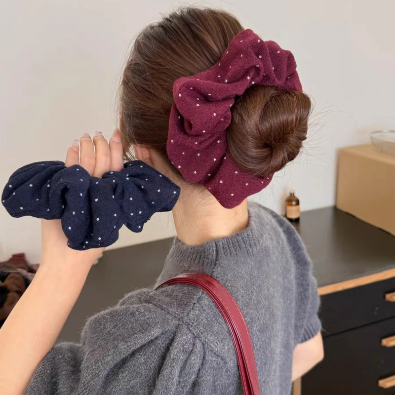 韩系针织波点大肠发圈秋冬大肠圈头花发饰丸子头头绳马尾发绳皮筋