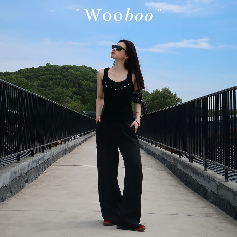 Wooboo春夏新款直筒休闲黑色Gala裤垂顺透气