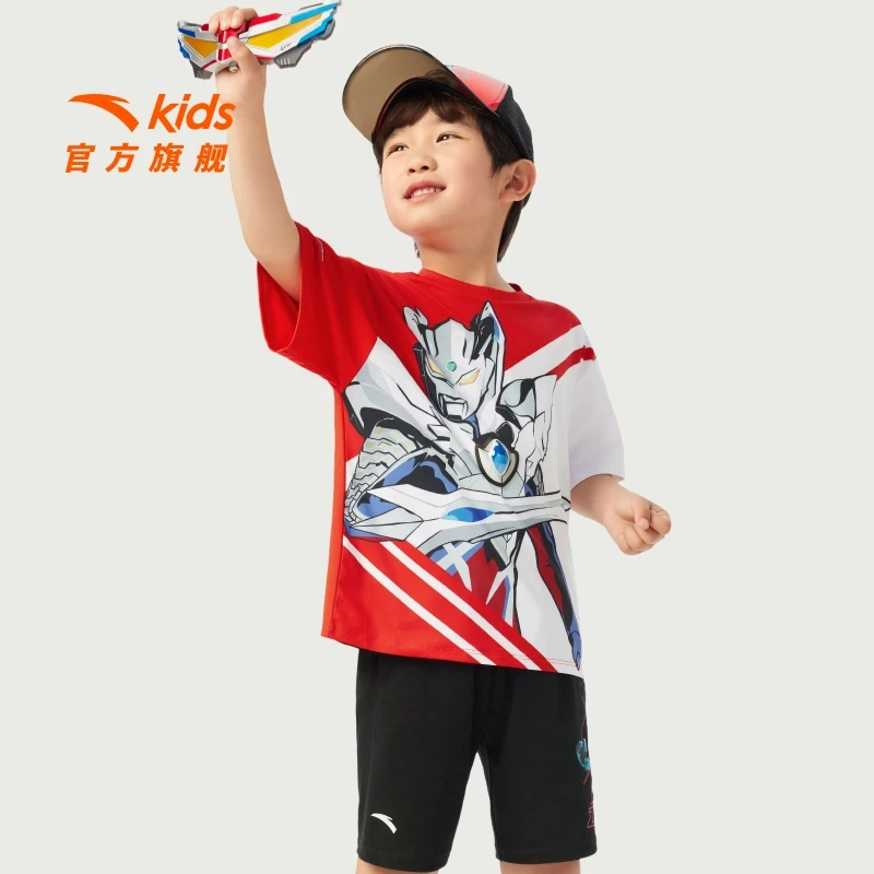 奥特曼安踏儿童针织短袖衫上衣2025夏新款高弹短袖t恤-352529126