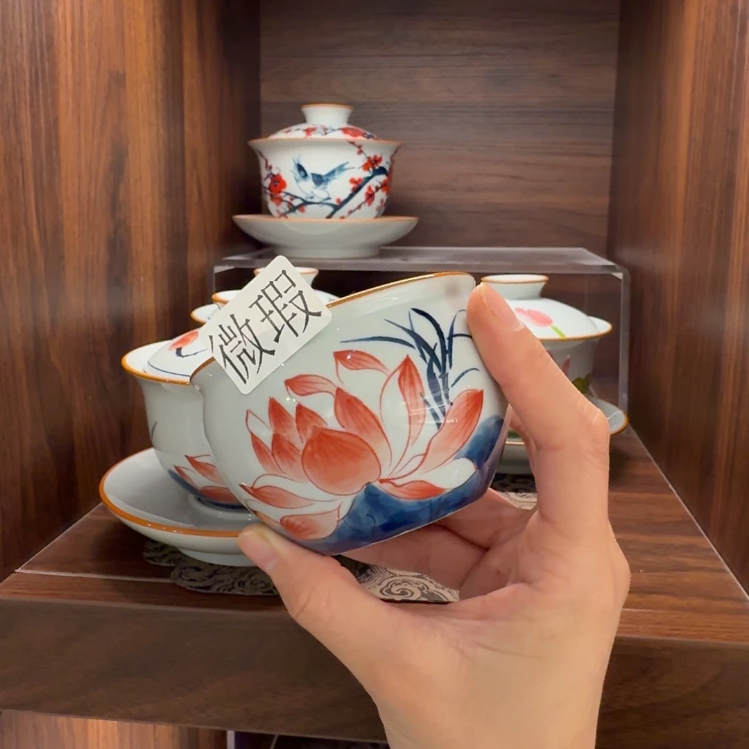 釉下手绘茶具微瑕