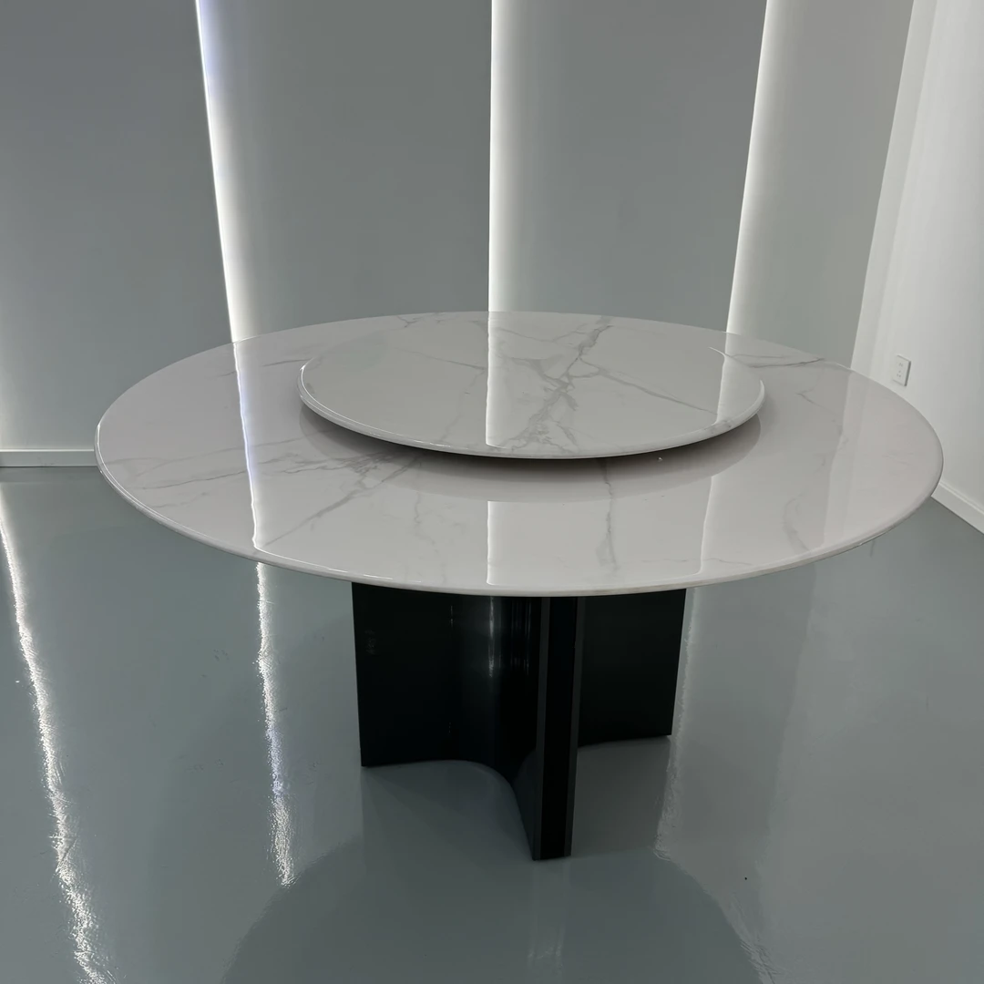 【柚苏】OY-02015意式简约家用客厅饭厅岩板圆餐桌【1.35m】