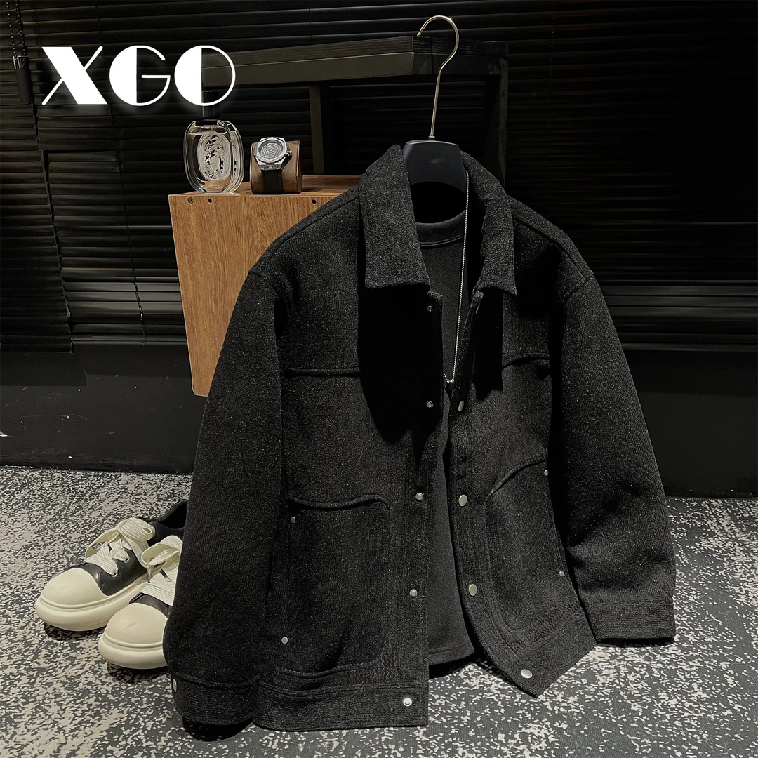 【XGORAD】冬季男士原创高定百搭拼接设计翻领长袖保暖毛呢夹克外套