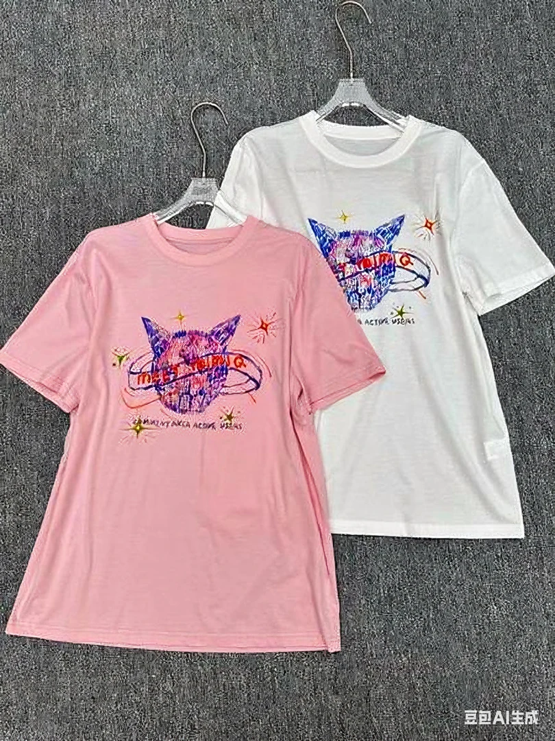 2093夏季新款猫头印花设计感童趣短袖T恤