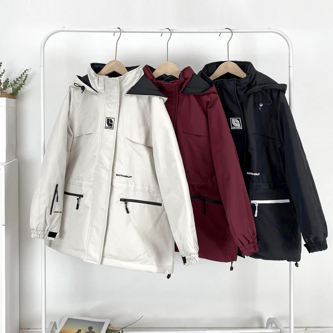 2024冬季新款纯色外套冲锋衣防风连帽休闲百搭上衣K88866