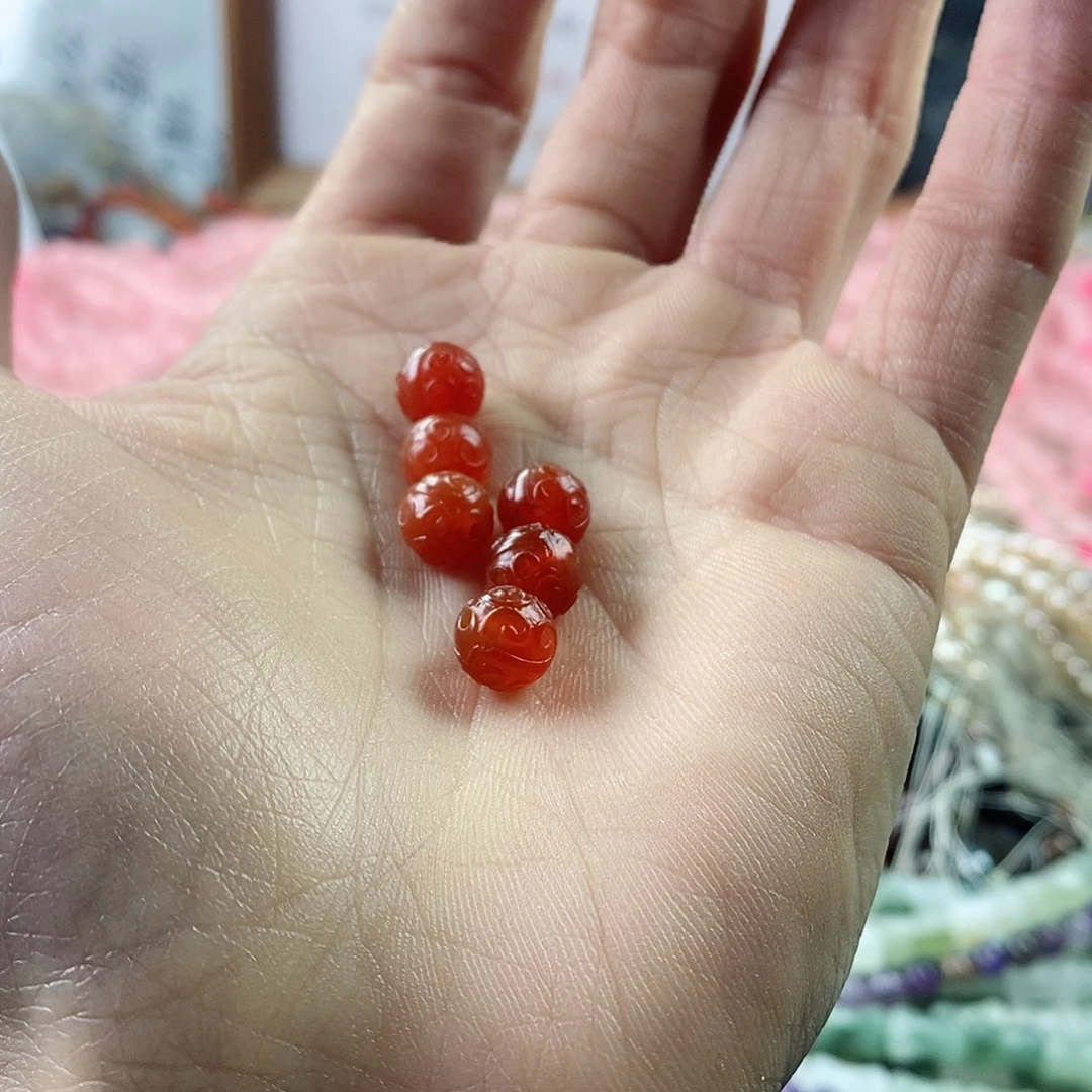 玛瑙/玉髓珠宝半成品未镶嵌六个8mm红玛瑙回纹珠