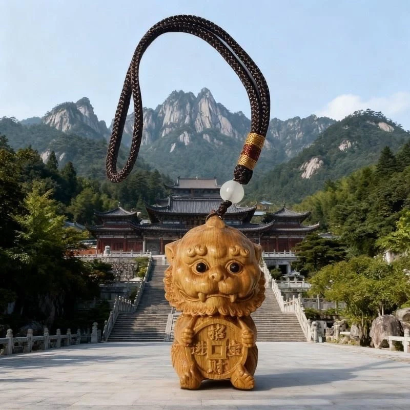 九华山崖柏木挂件小谛听