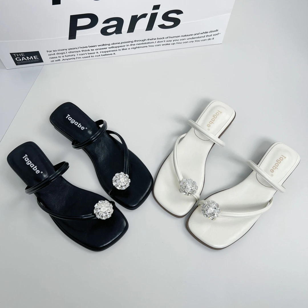 Tagabe2025夏季新款水钻精致百搭中跟凉鞋韩版仙女风粗跟简约凉拖