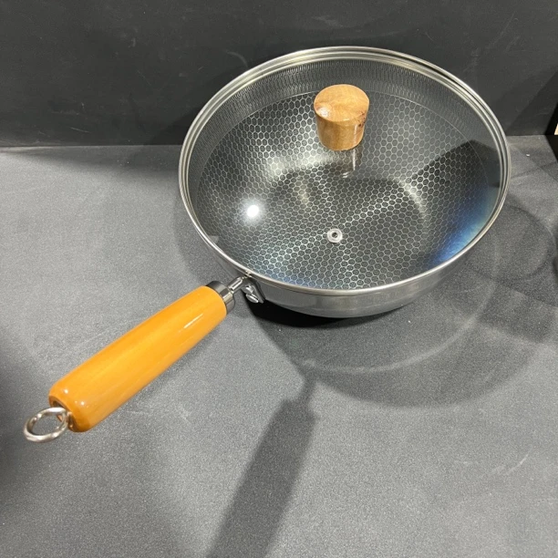 迪尼兰316不锈钢蜂窝小炒锅家用不粘锅炒菜锅24CM*高9CM1400克