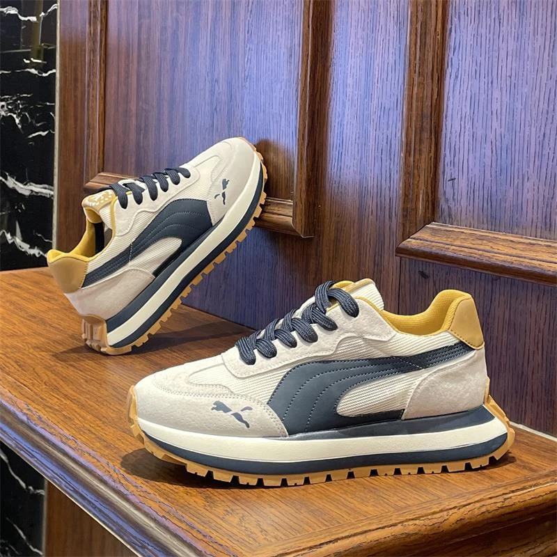 EGL男鞋2025年夏季新款舒适透气运动休闲网鞋网红同款厚底增高老