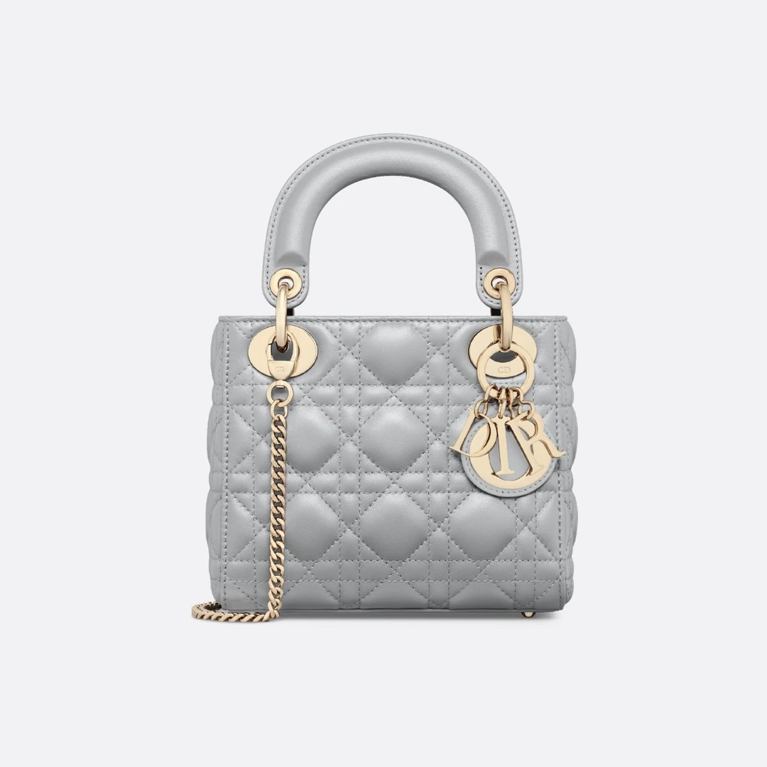 99新 DIOR/迪奥 迪奥珠光灰三格戴妃单肩斜挎包